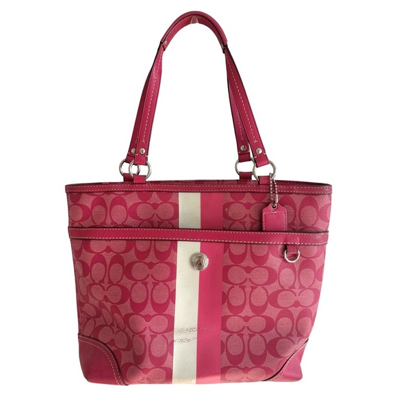 Coach Handbags - Coach Y2K Chelsea Heritage Stripe Tote Pink/White Genuine